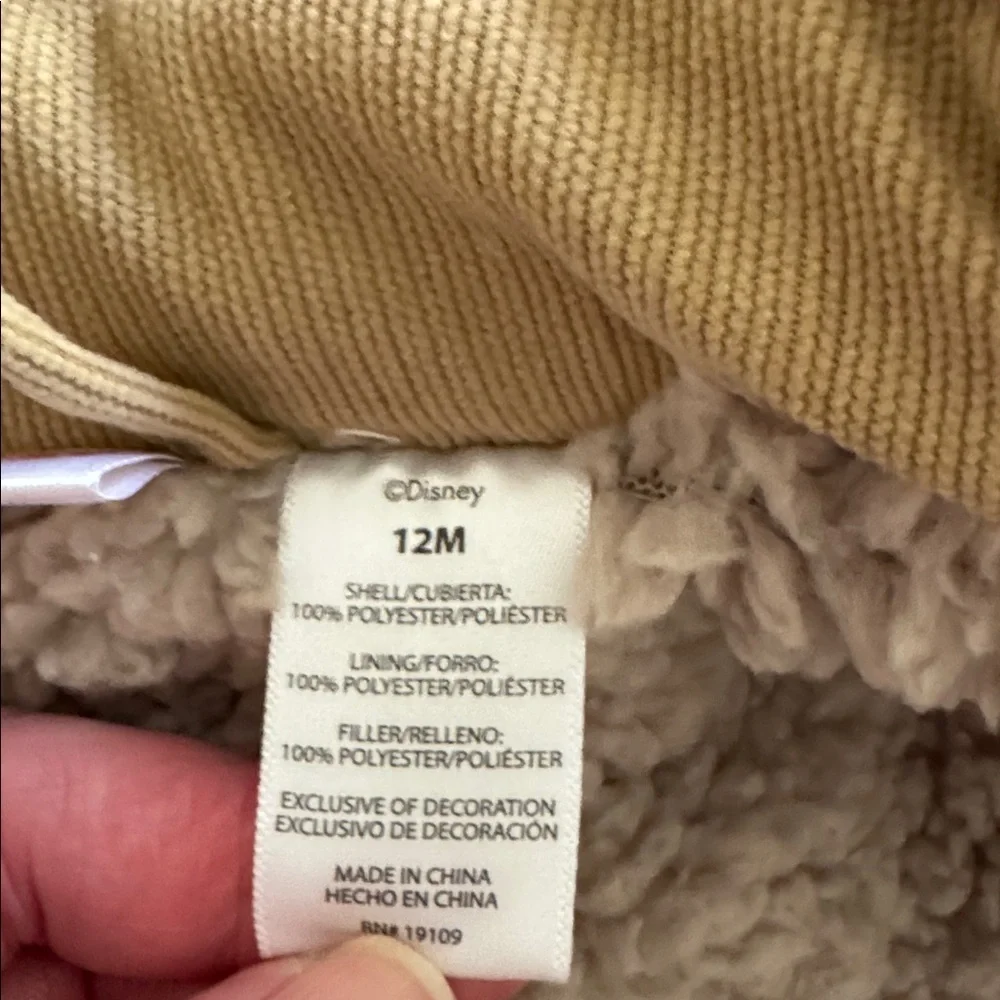 Disney Mickey Mouse NWOT Kids Tan Quilted Lined Jacket with Hood 12 M